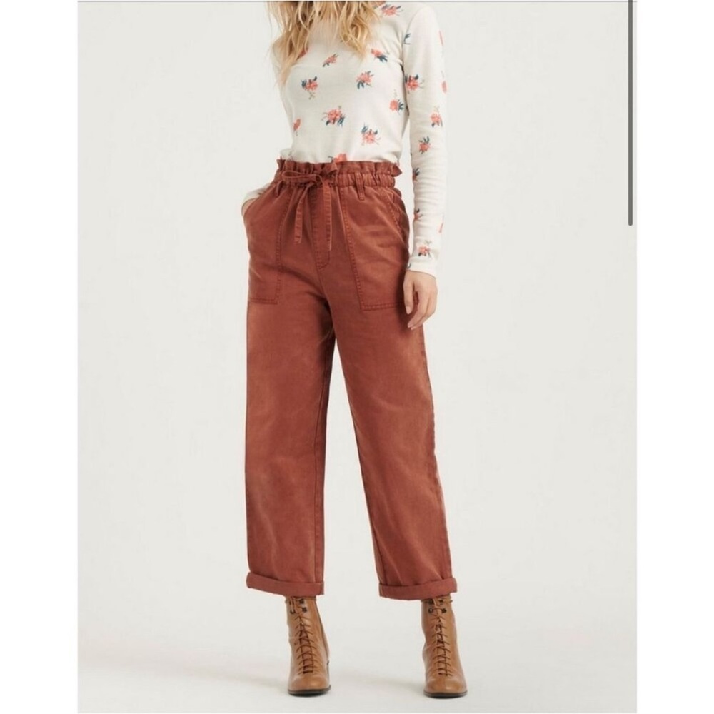 *New*Lucky Brand utility paper bag high waist wide leg pants Burnt orange/brown